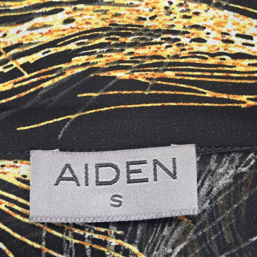 AIDEN Black Print Chiffon Twist Ruffle Shell Top Size Small S - Picture 8 of 8